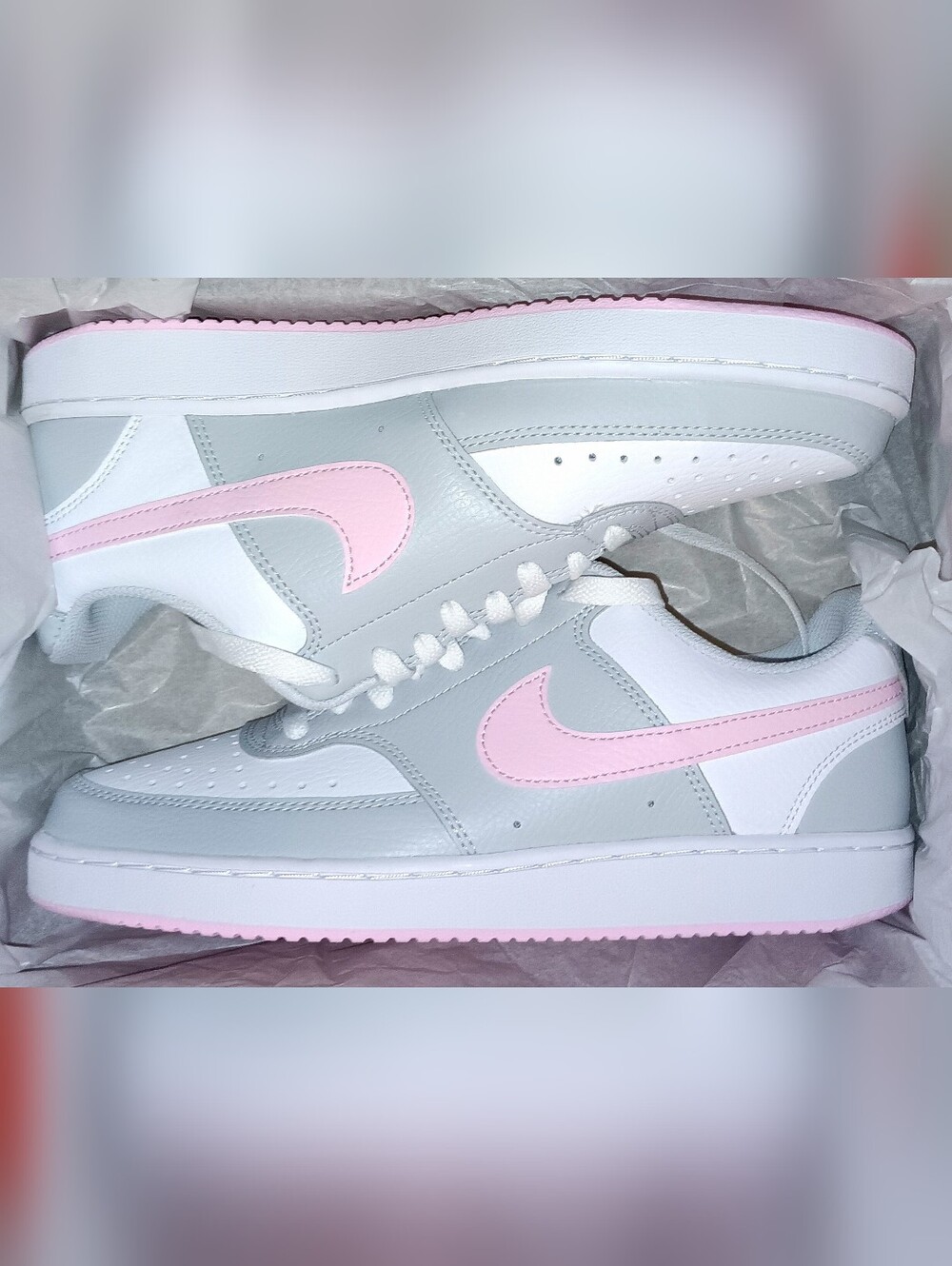 Nike Court Vision Lo Sneakers - White, Light Gray & Pink Accents. W - size 8.5